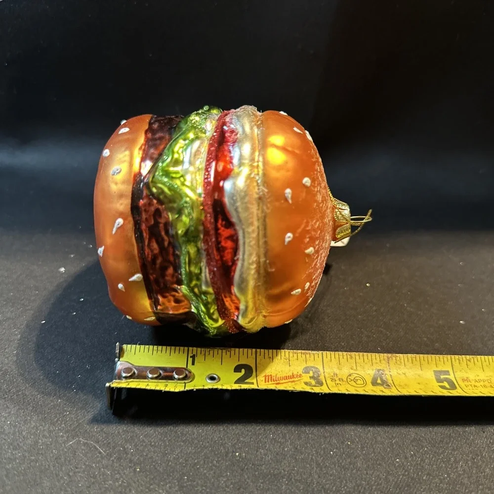 2018‎ ROBERT STANLEY - LARGE HAMBURGER - BLOWN GLASS ORNAMENT - NEW W/TAG